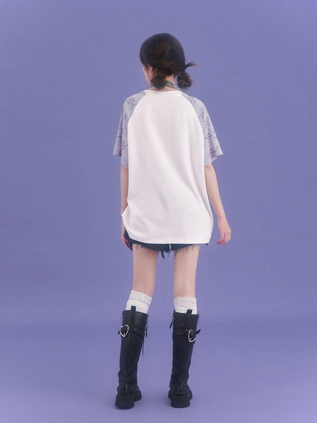 SagiDolls Distressed Raglan Sleeve Graphic Print Women's Cotton Oversized T-shirts
