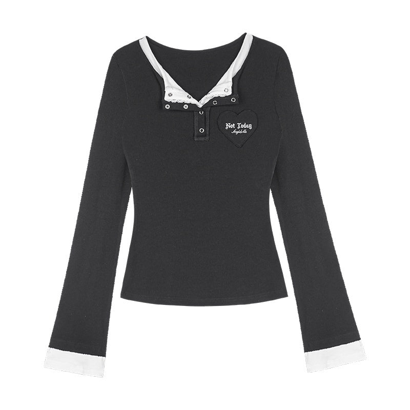SagiDolls_Embroidered_Pocket_Faux_Layered_V-neck_Slim_Fit_Women's_Knit_Long_Sleeve_T-shirts_877320172411_MISSTT