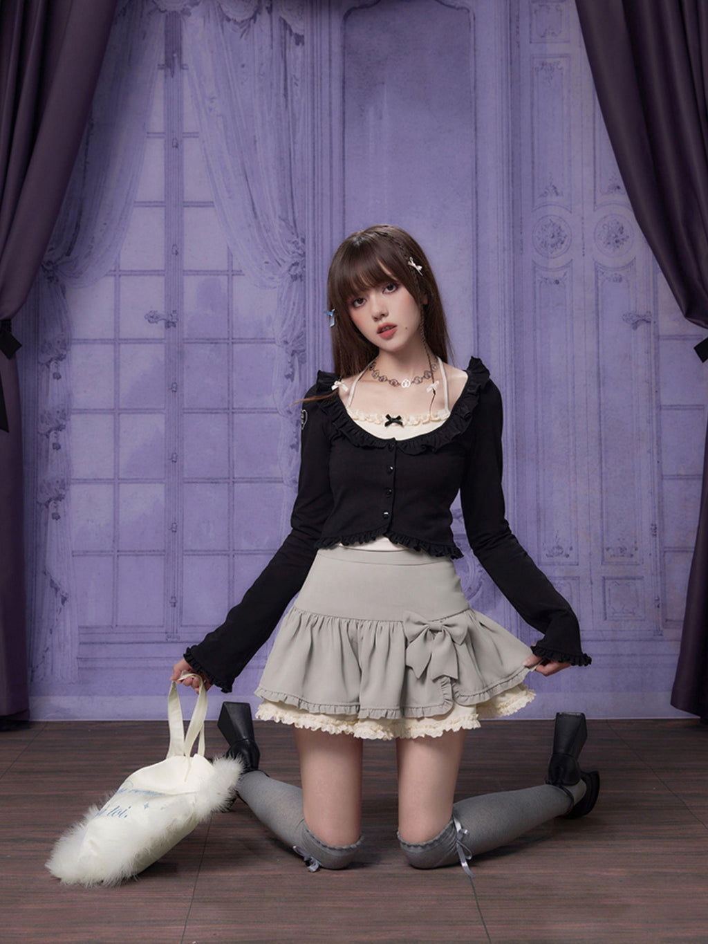 SagiDolls Embroidered Ruffle Trim Slim Fit Cotton Knit Women's Boleros & Shrugs