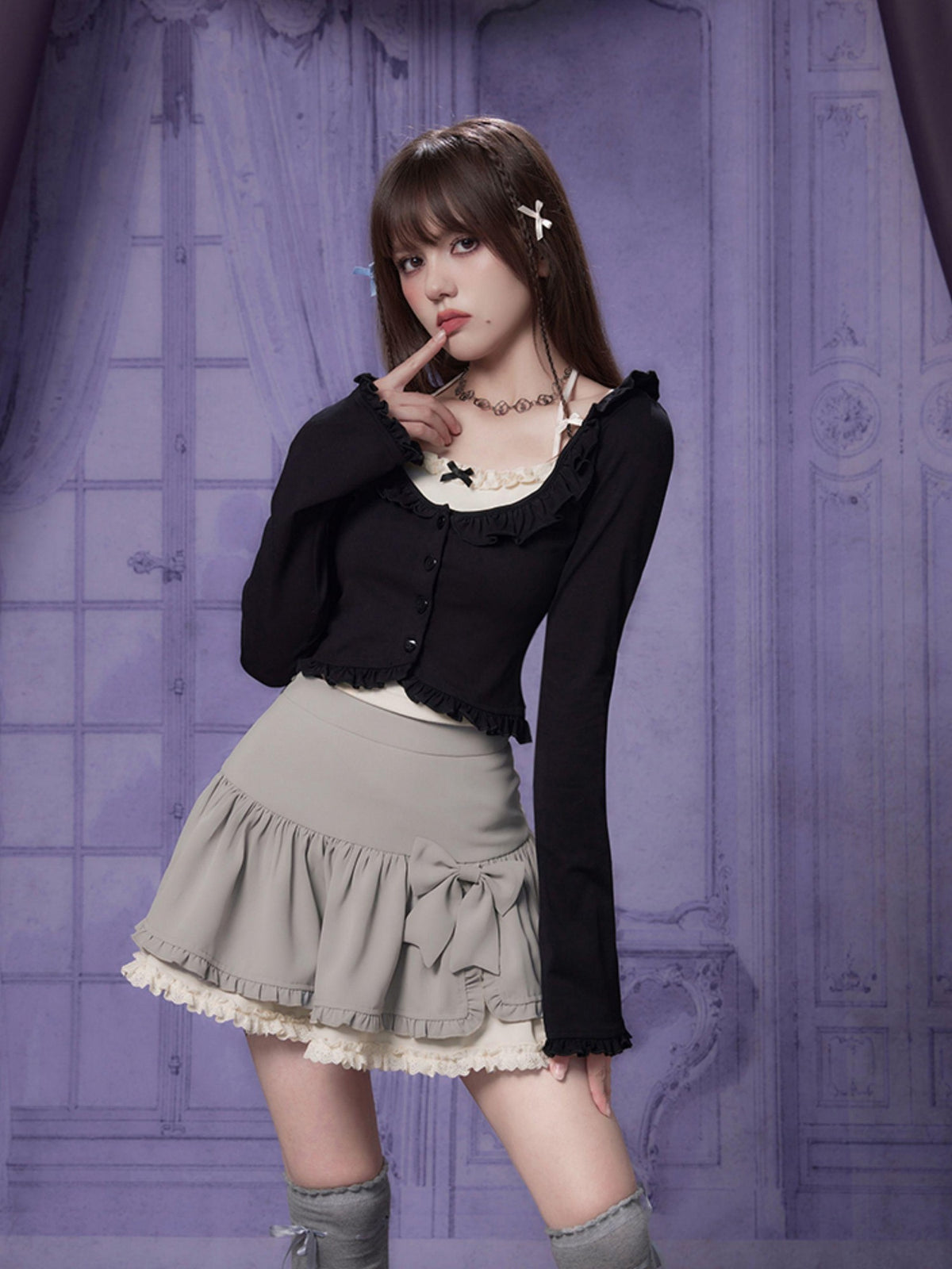 SagiDolls Embroidered Ruffle Trim Slim Fit Cotton Knit Women's Boleros & Shrugs