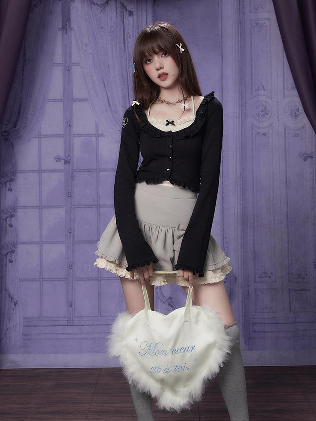 SagiDolls Embroidered Ruffle Trim Slim Fit Cotton Knit Women's Boleros & Shrugs