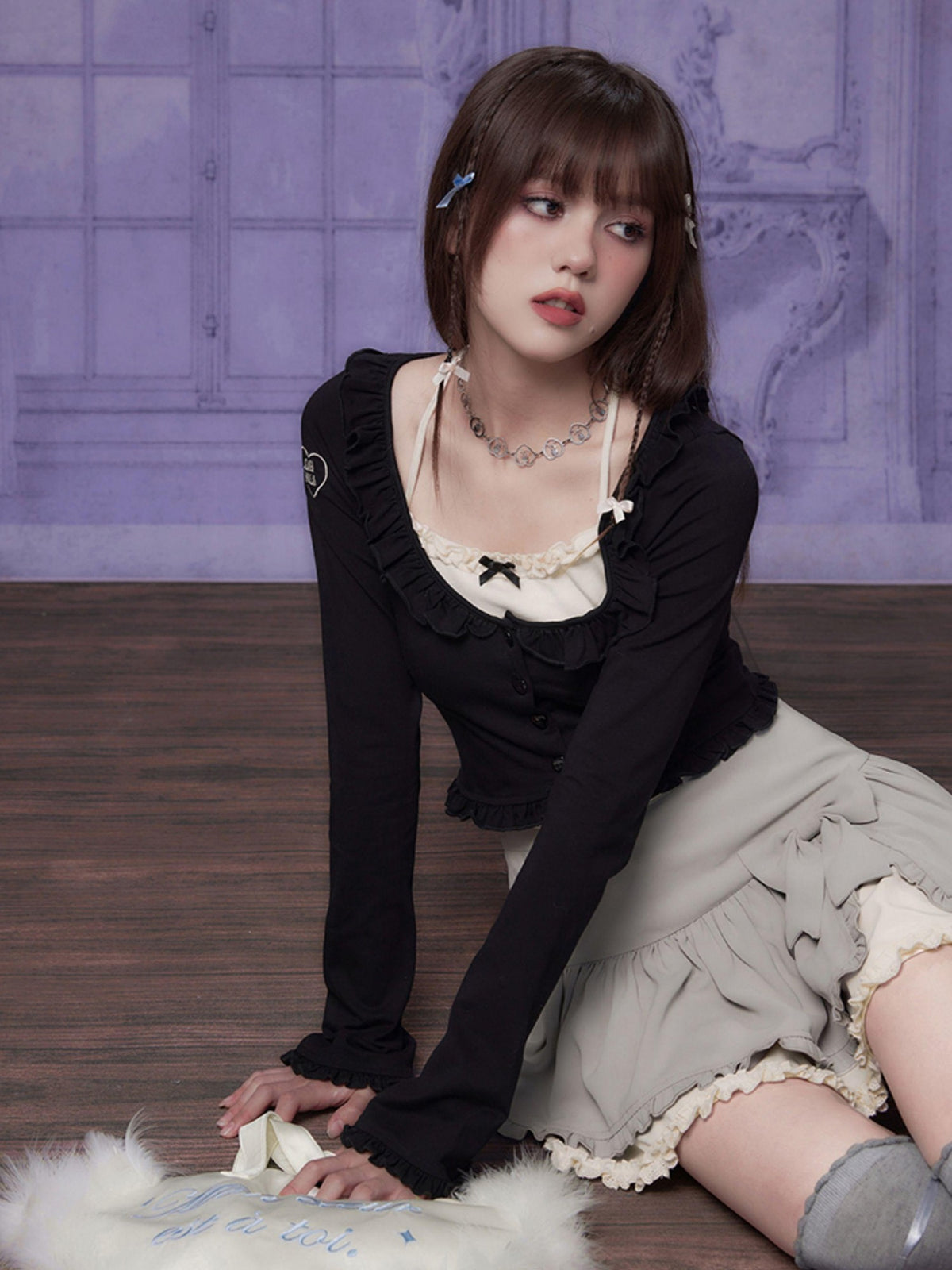 SagiDolls Embroidered Ruffle Trim Slim Fit Cotton Knit Women's Boleros & Shrugs