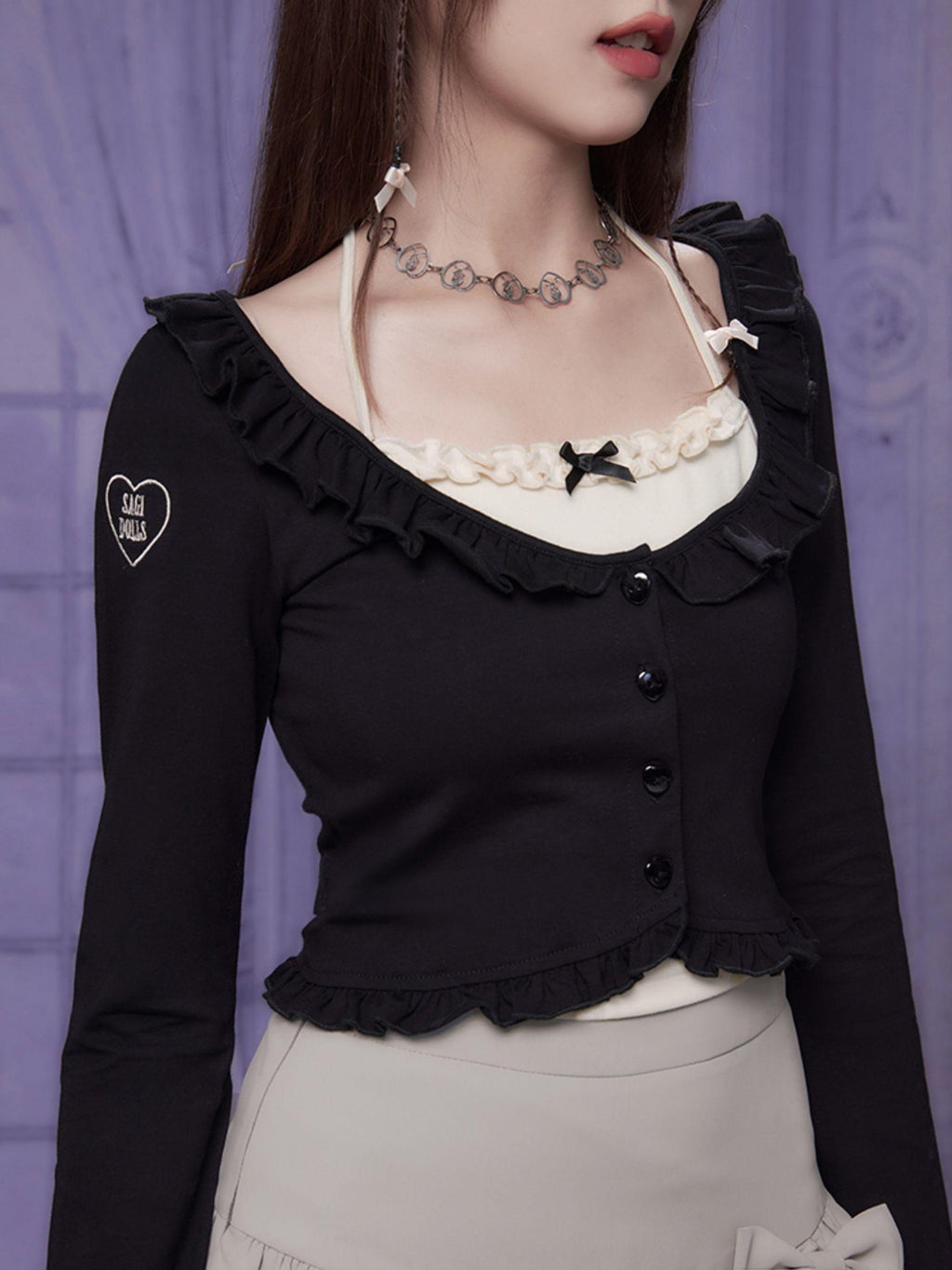 SagiDolls Embroidered Ruffle Trim Slim Fit Cotton Knit Women's Boleros & Shrugs