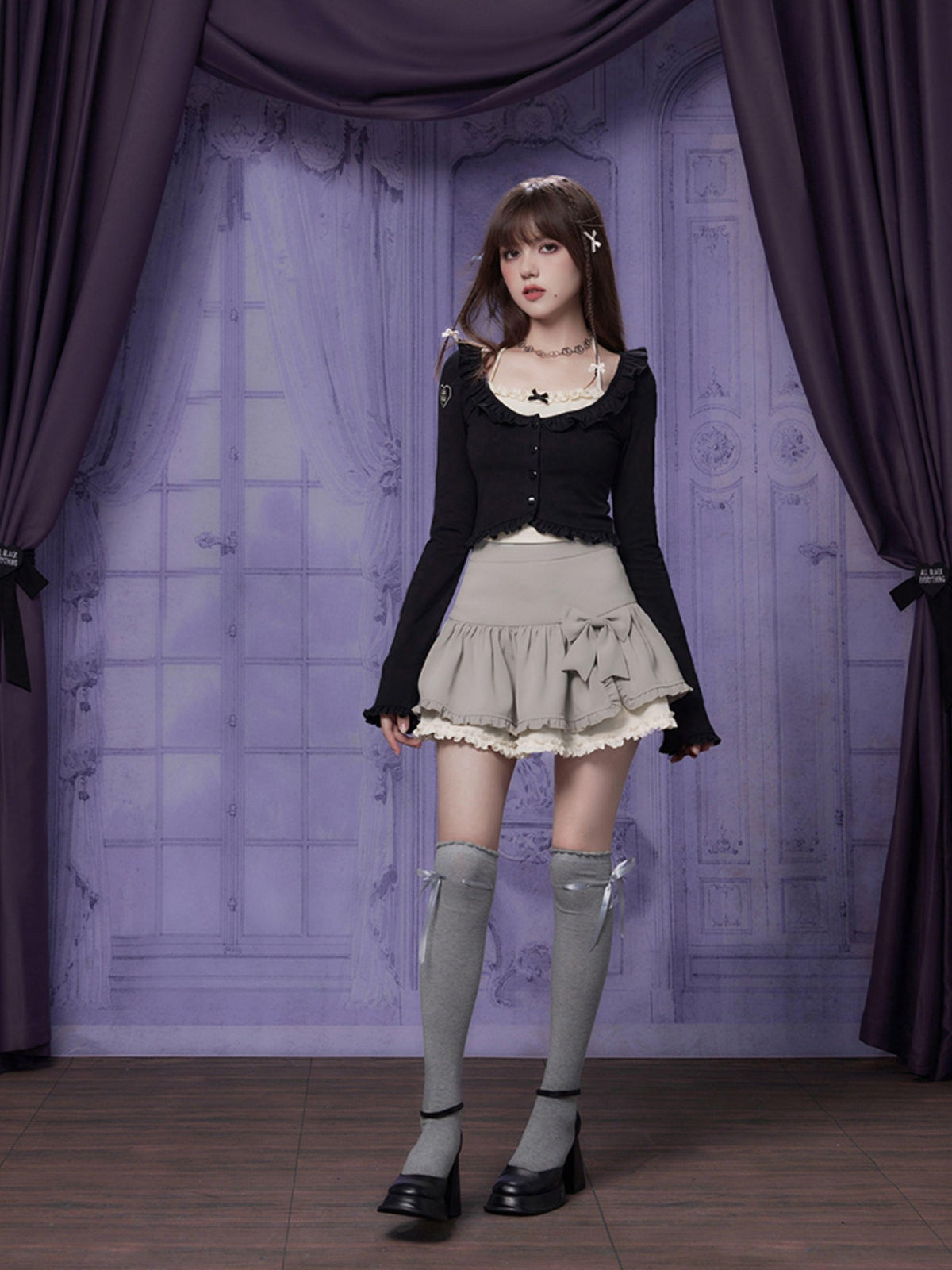 SagiDolls Embroidered Ruffle Trim Slim Fit Cotton Knit Women's Boleros & Shrugs