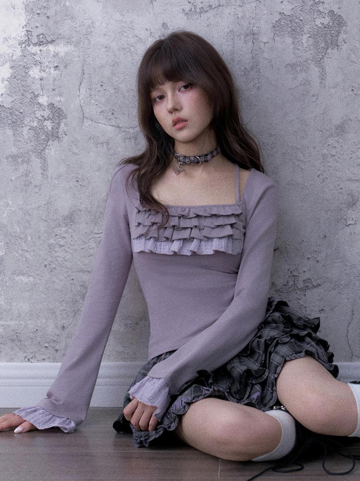SagiDolls Embroidered Ruffled Square Neck Flared Sleeve Cotton Women's Long Sleeve T-shirts