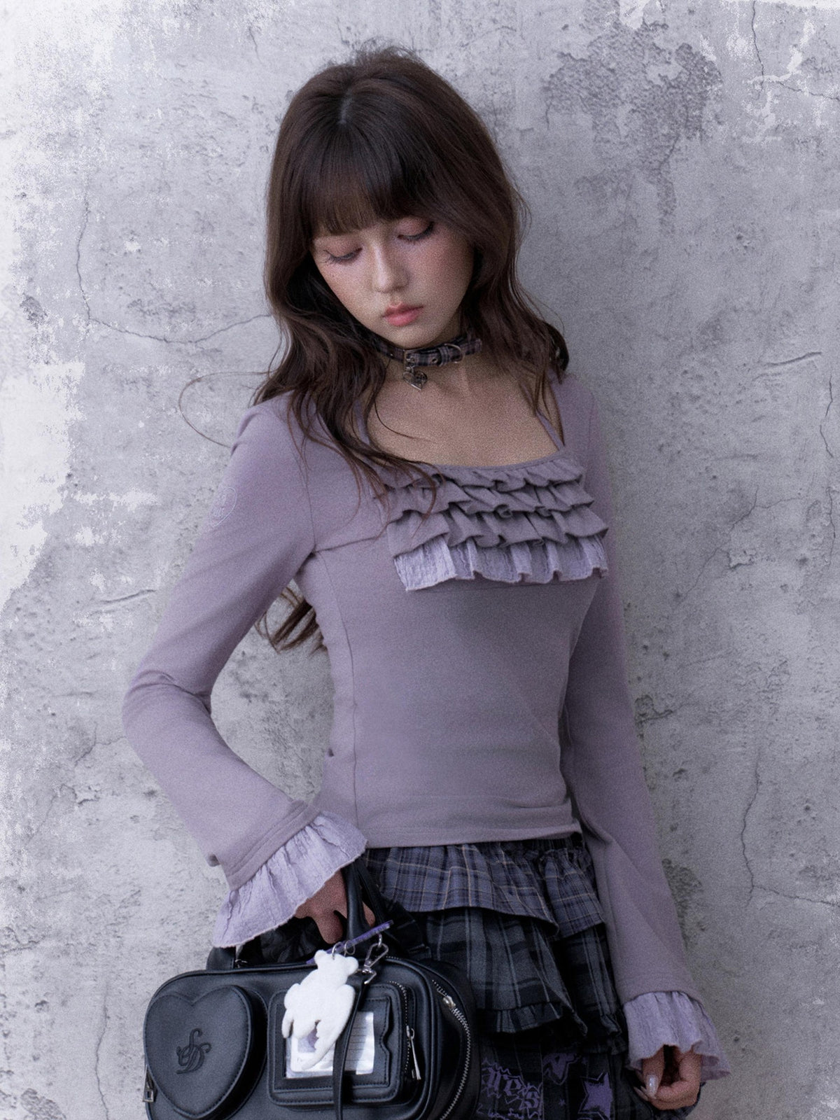SagiDolls Embroidered Ruffled Square Neck Flared Sleeve Cotton Women's Long Sleeve T-shirts