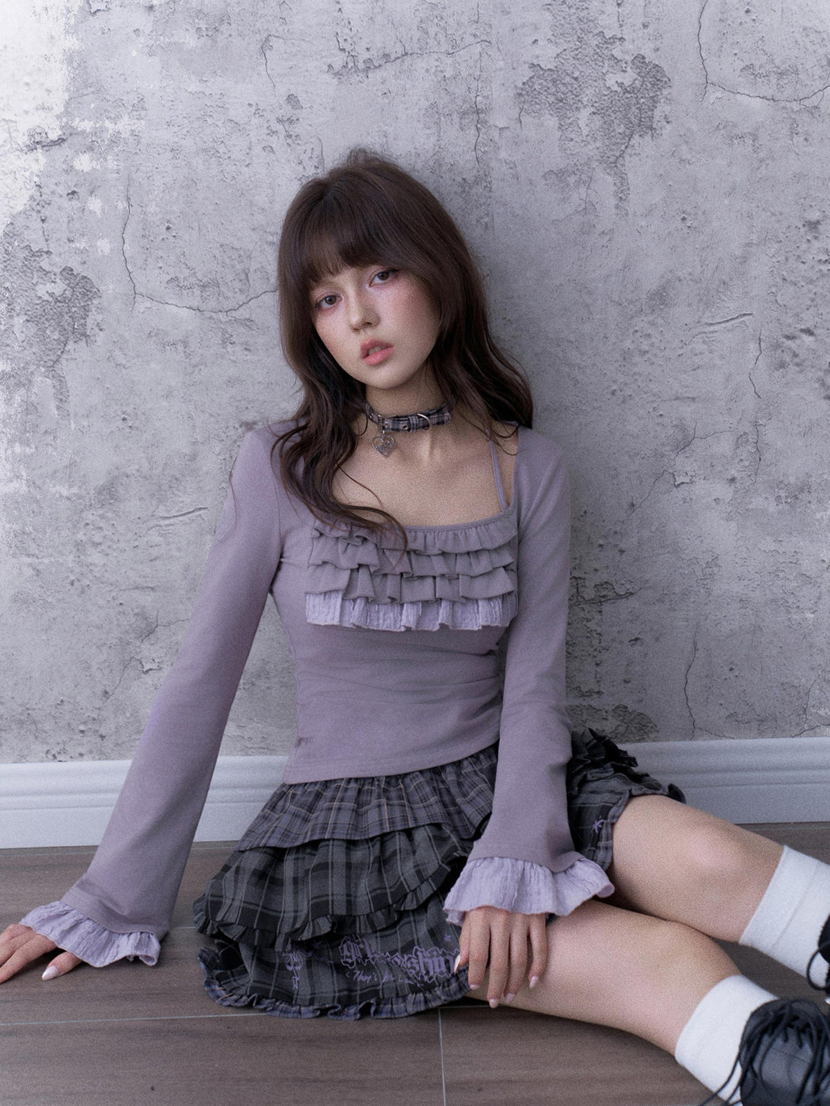 SagiDolls Embroidered Ruffled Square Neck Flared Sleeve Cotton Women's Long Sleeve T-shirts