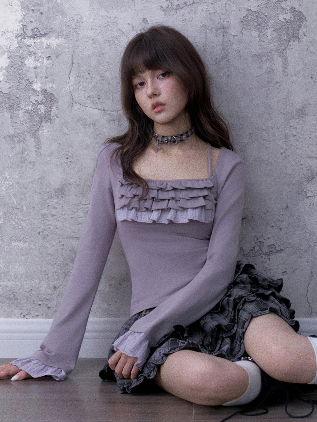 SagiDolls Embroidered Ruffled Square Neck Flared Sleeve Cotton Women's Long Sleeve T-shirts