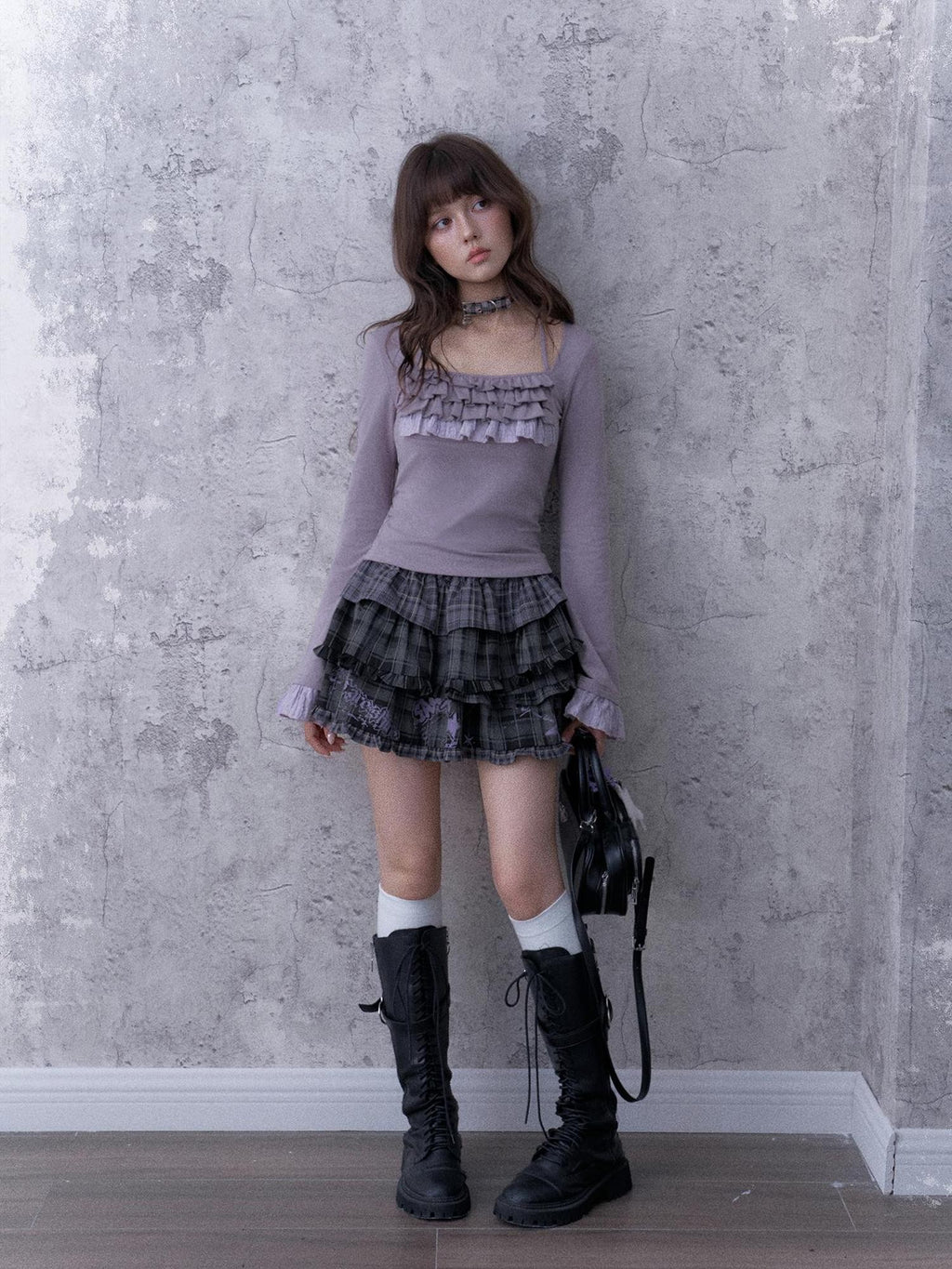 SagiDolls Embroidered Ruffled Square Neck Flared Sleeve Cotton Women's Long Sleeve T-shirts