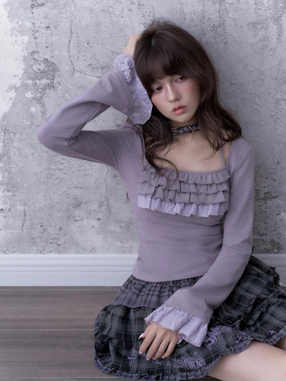 SagiDolls Embroidered Ruffled Square Neck Flared Sleeve Cotton Women's Long Sleeve T-shirts