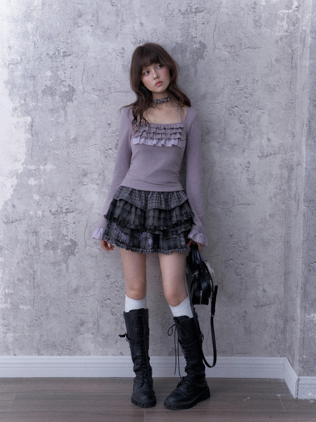 SagiDolls Embroidered Ruffled Square Neck Flared Sleeve Cotton Women's Long Sleeve T-shirts