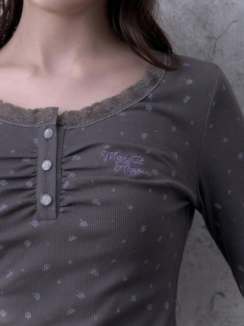 SagiDolls Floral Lace Slim Fit Cotton Blend Women's Long Sleeve T-shirts
