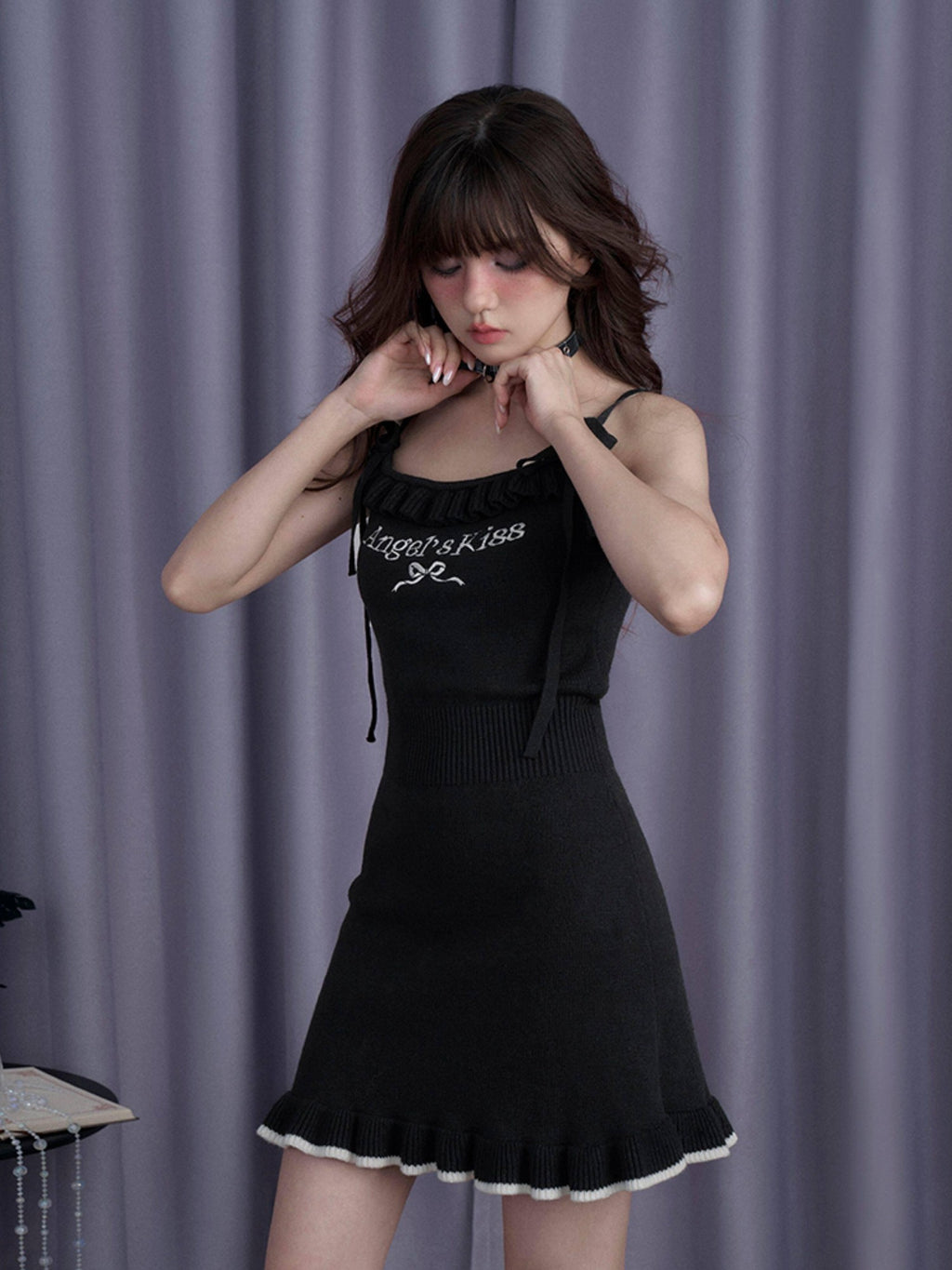 SagiDolls Fuzzy Bow Puff Sleeve Knit Women's Nylon Blend Bodycon Mini Dresses