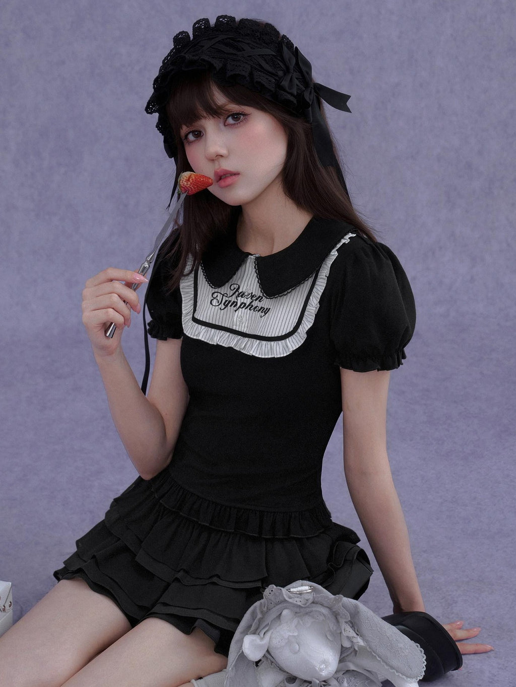SagiDolls Gothic Embroidered Doll Collar Puff Sleeve Women's Cotton Short Sleeve T-shirts