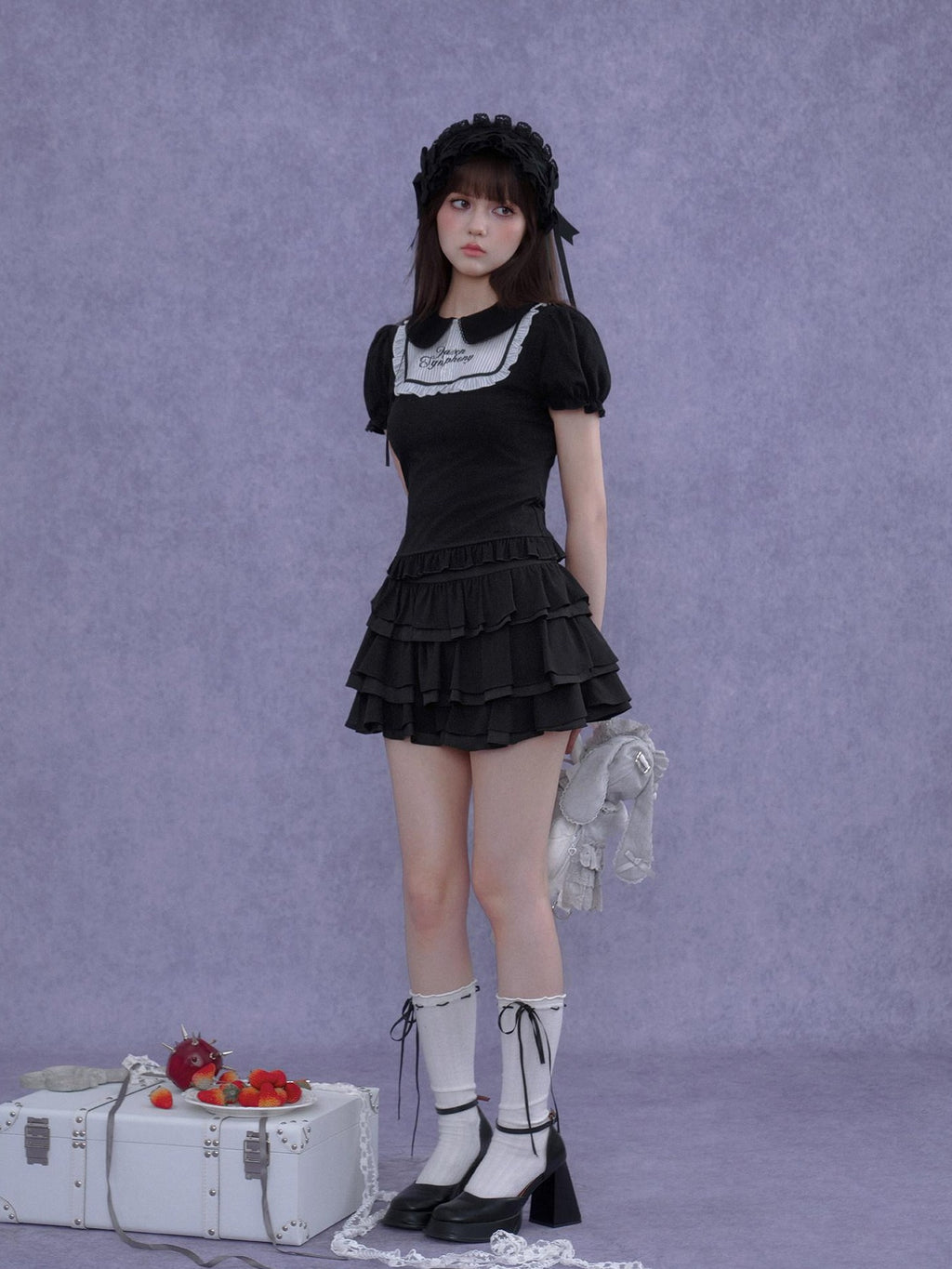 SagiDolls Gothic Embroidered Doll Collar Puff Sleeve Women's Cotton Short Sleeve T-shirts