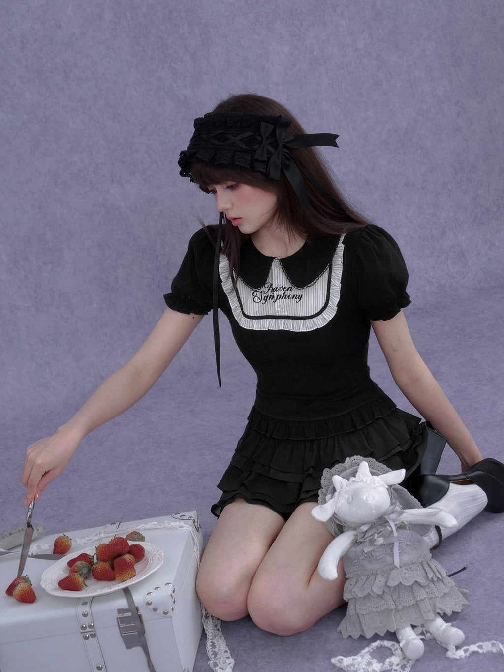 SagiDolls Gothic Embroidered Doll Collar Puff Sleeve Women's Cotton Short Sleeve T-shirts