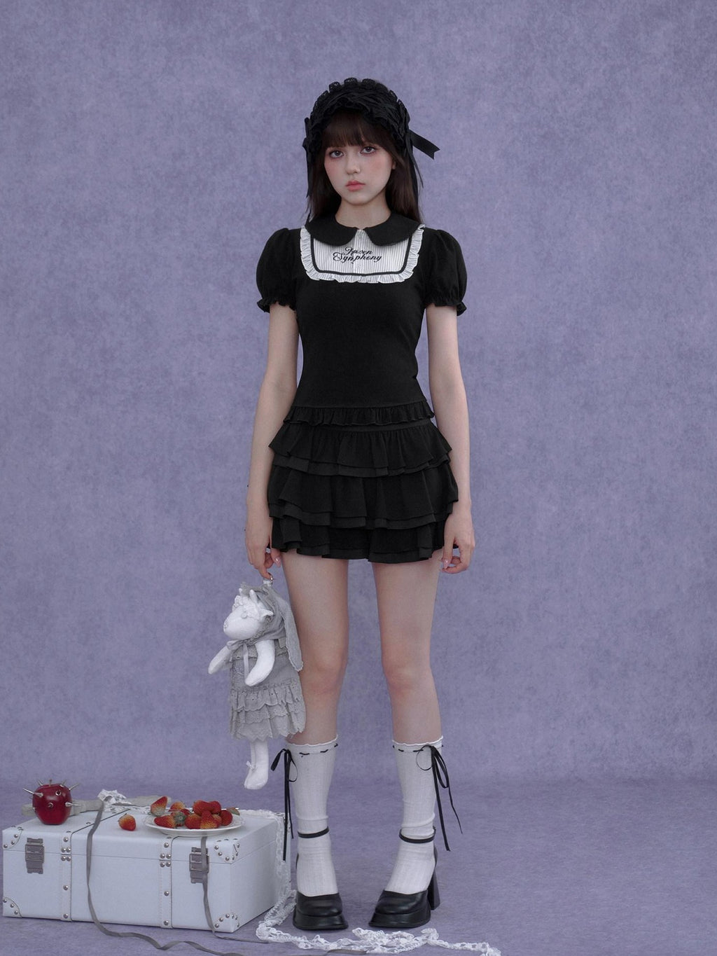 SagiDolls Gothic Embroidered Doll Collar Puff Sleeve Women's Cotton Short Sleeve T-shirts