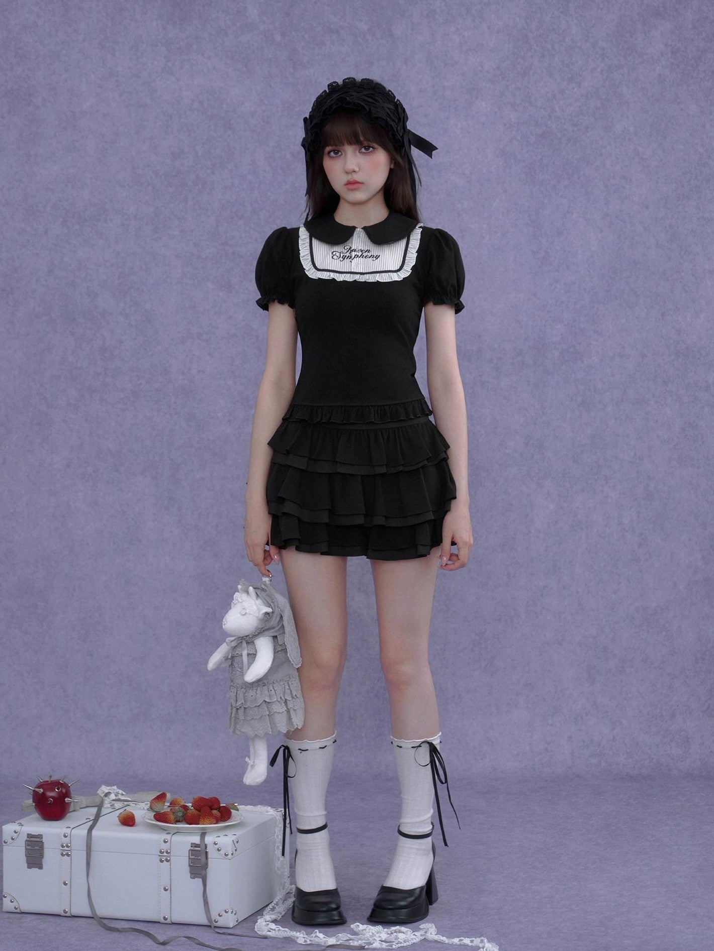 SagiDolls Gothic Embroidered Doll Collar Puff Sleeve Women's Cotton Short Sleeve T-shirts