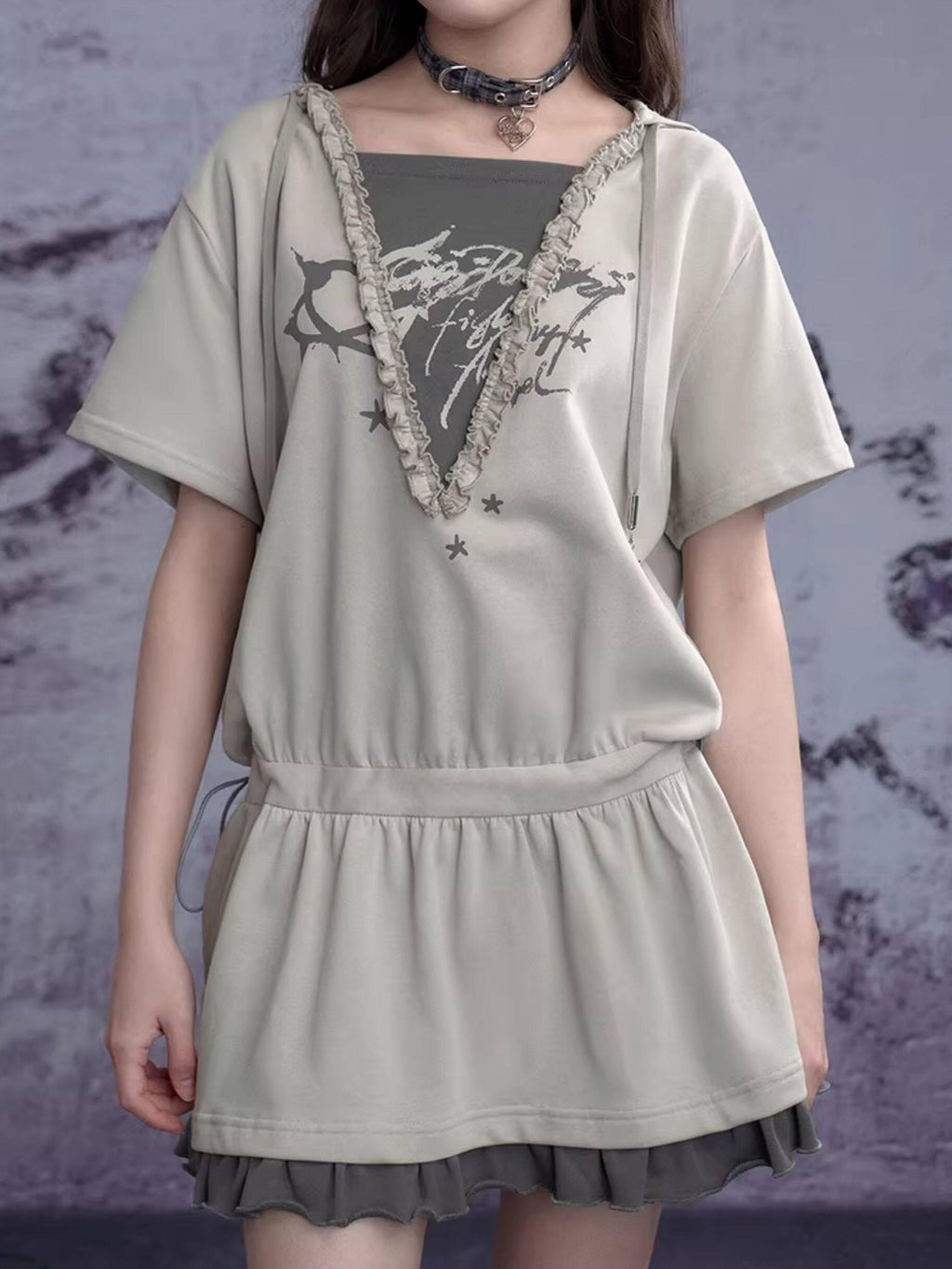 SagiDolls Graffiti Patchwork Hooded Women's Knit Cotton Casual Mini Dresses