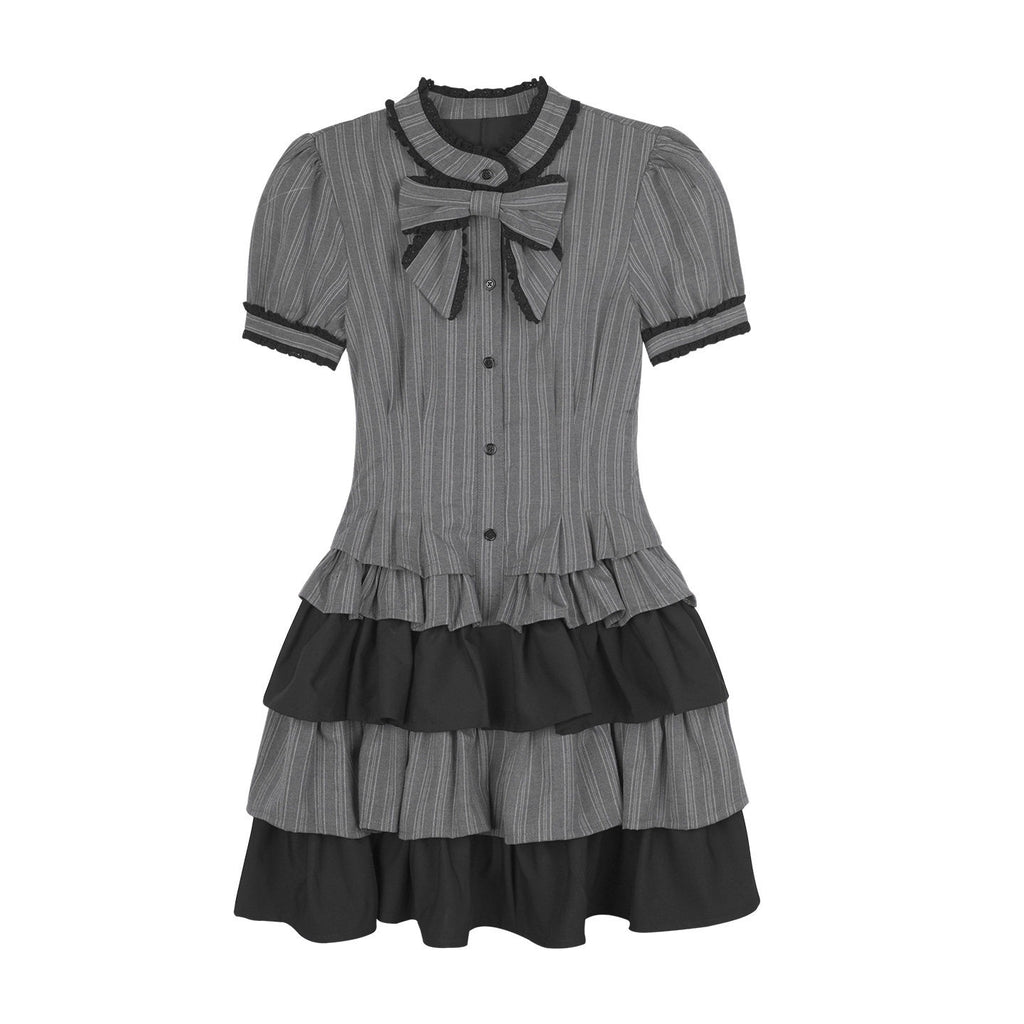 SagiDolls_Gray_Black_Bow_Puff_Sleeve_Cake_Skirt_Women's_Polyester_Corset_Mini_Dresses_1041396914987_MISSTT