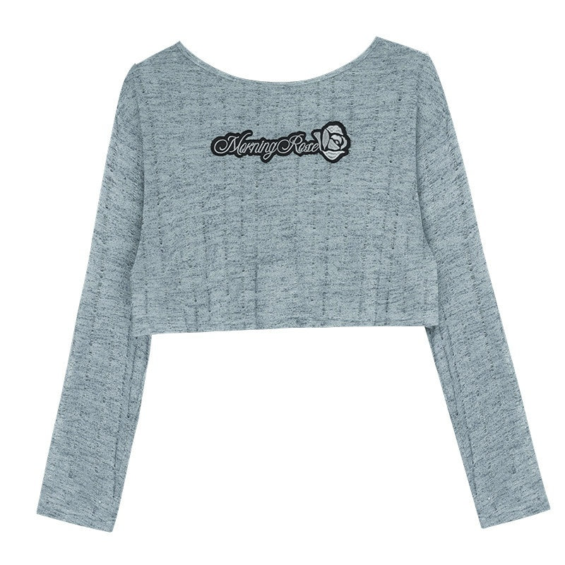 SagiDolls_Gray_Blue_Hollow_Knit_Embroidered_Airy_Women's_Polyester_Long_Sleeve_T-shirts_784788949938_MISSTT