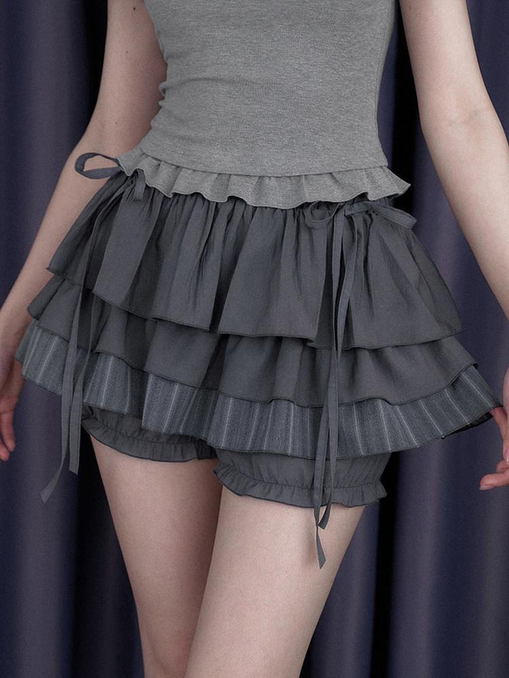 SagiDolls Gray Cake Aline Midwaist Lined Solid Women's Viscose Blend Tiered Skirts