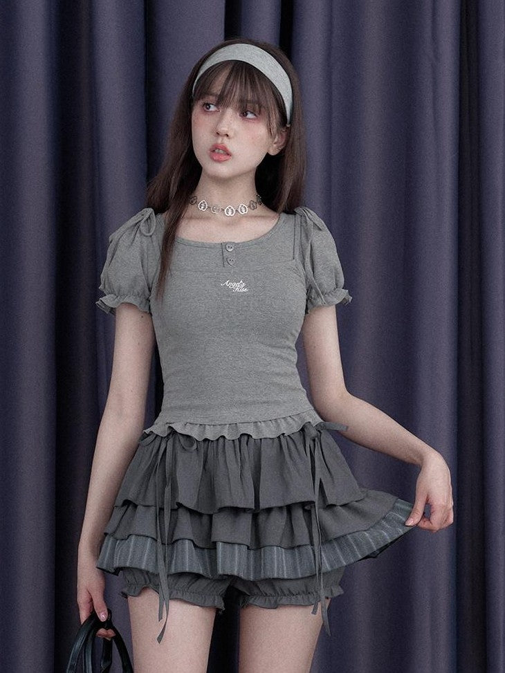 SagiDolls Gray Cake Aline Midwaist Lined Solid Women's Viscose Blend Tiered Skirts
