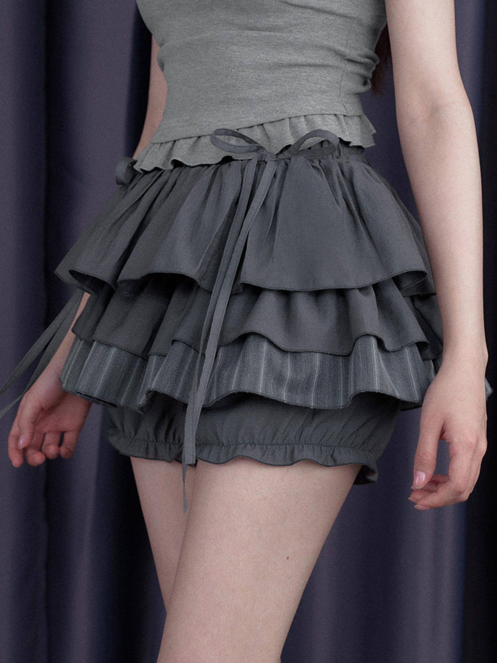 SagiDolls Gray Cake Aline Midwaist Lined Solid Women's Viscose Blend Tiered Skirts