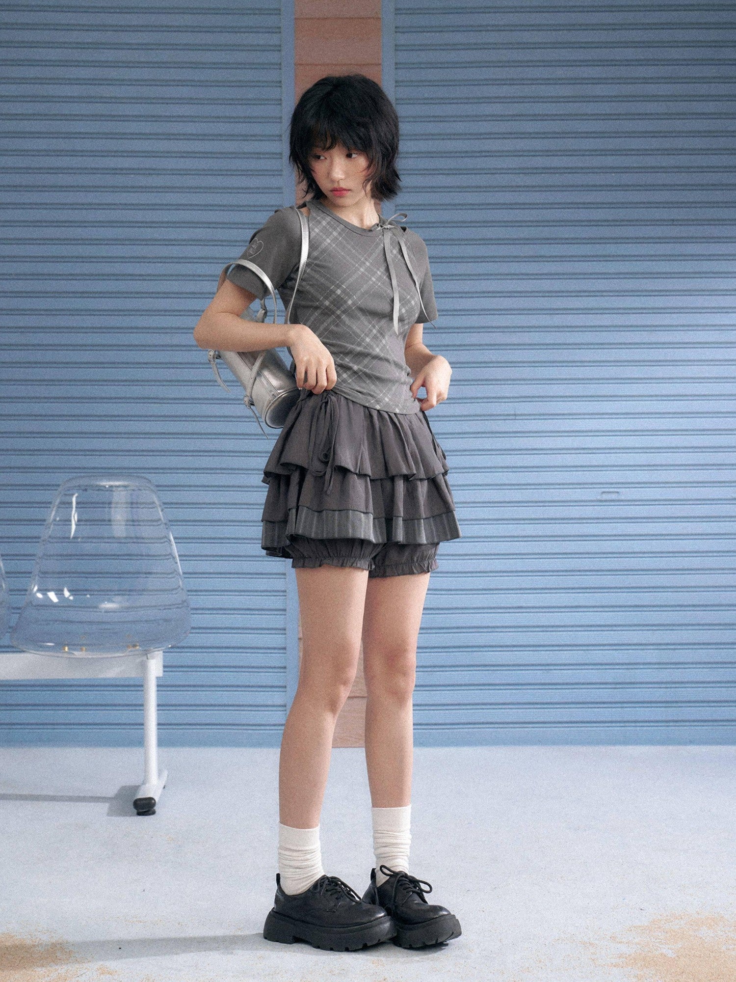 SagiDolls Gray Cake Aline Midwaist Lined Solid Women's Viscose Blend Tiered Skirts