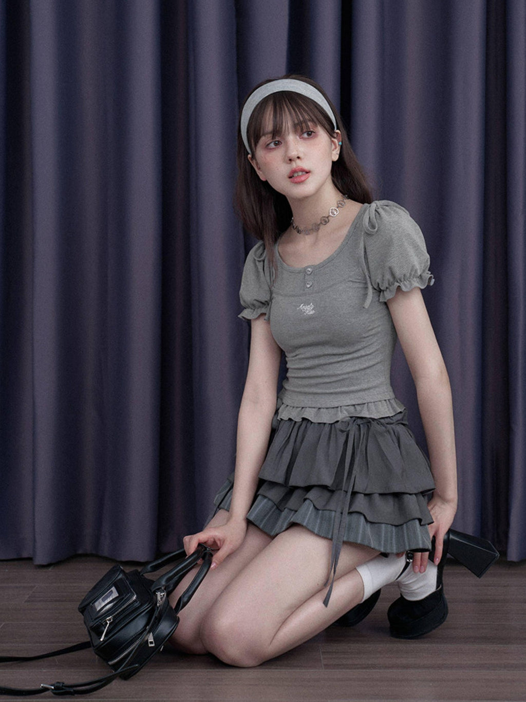 SagiDolls Gray Cake Aline Midwaist Lined Solid Women's Viscose Blend Tiered Skirts