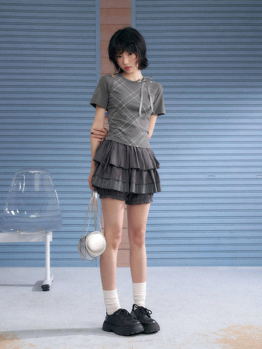 SagiDolls Gray Cake Aline Midwaist Lined Solid Women's Viscose Blend Tiered Skirts
