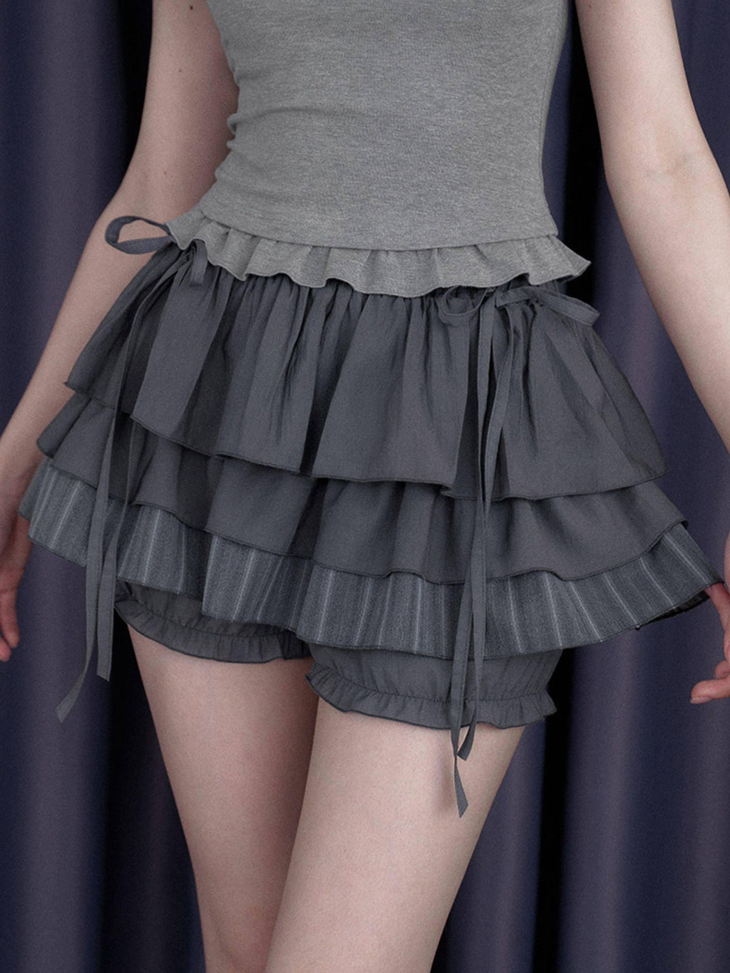 SagiDolls Gray Cake Aline Midwaist Lined Solid Women's Viscose Blend Tiered Skirts