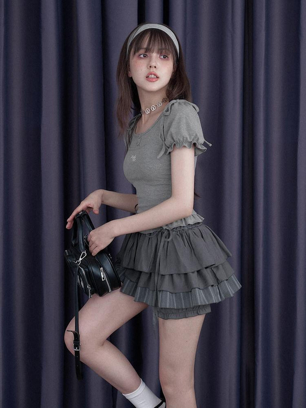 SagiDolls Gray Cake Aline Midwaist Lined Solid Women's Viscose Blend Tiered Skirts