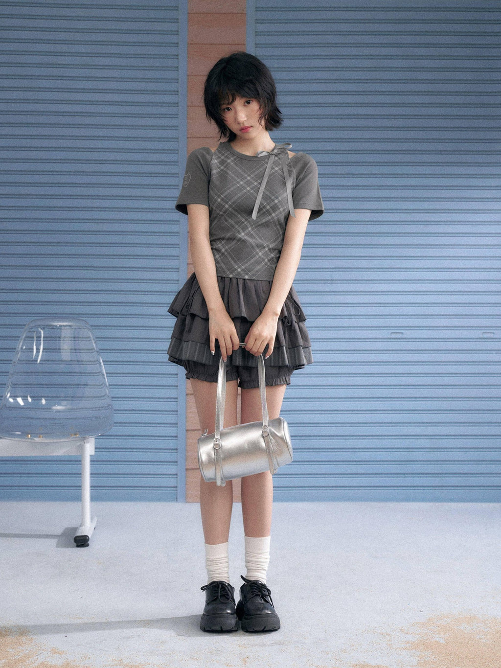 SagiDolls Gray Cake Aline Midwaist Lined Solid Women's Viscose Blend Tiered Skirts