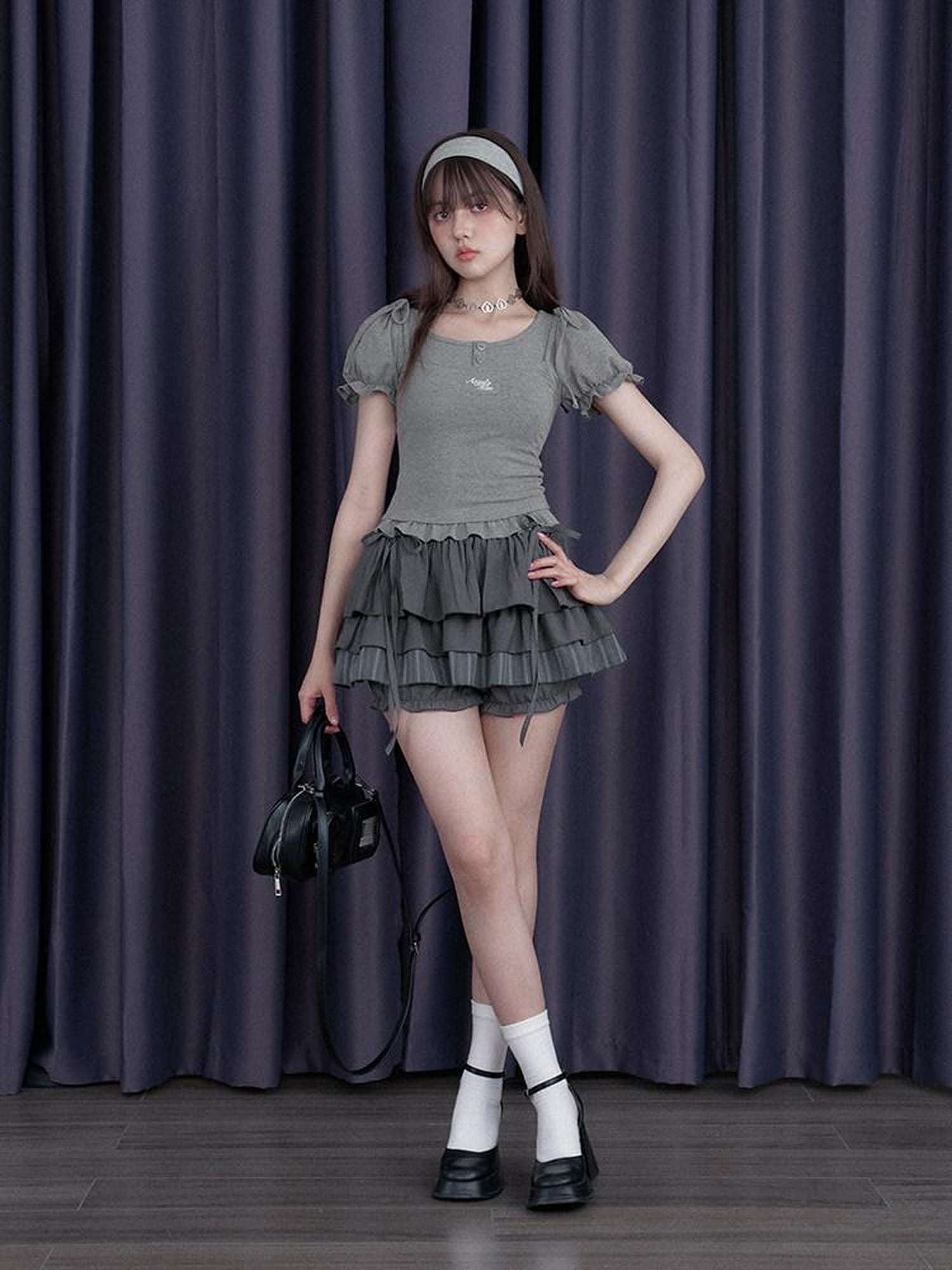 SagiDolls Gray Cake Aline Midwaist Lined Solid Women's Viscose Blend Tiered Skirts