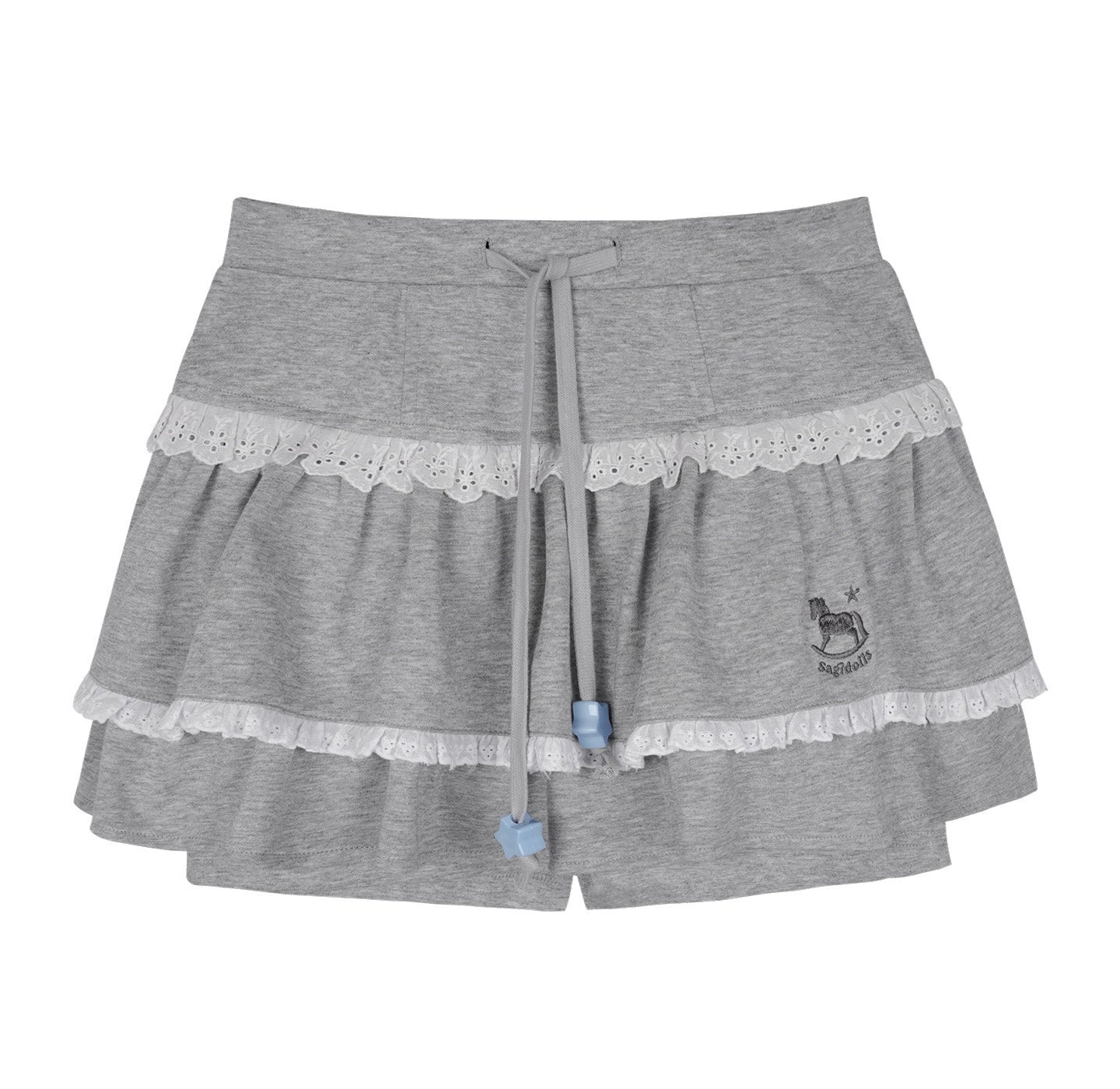 SagiDolls_Gray_Lace_Trim_Horse_Embroidery_Women's_Cotton_Blend_Tiered_Skirts_1017749922432_MISSTT