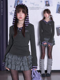 SagiDolls Gray Purple Patchwork Embroidered Women's Cotton Blend Long Sleeve T-shirts