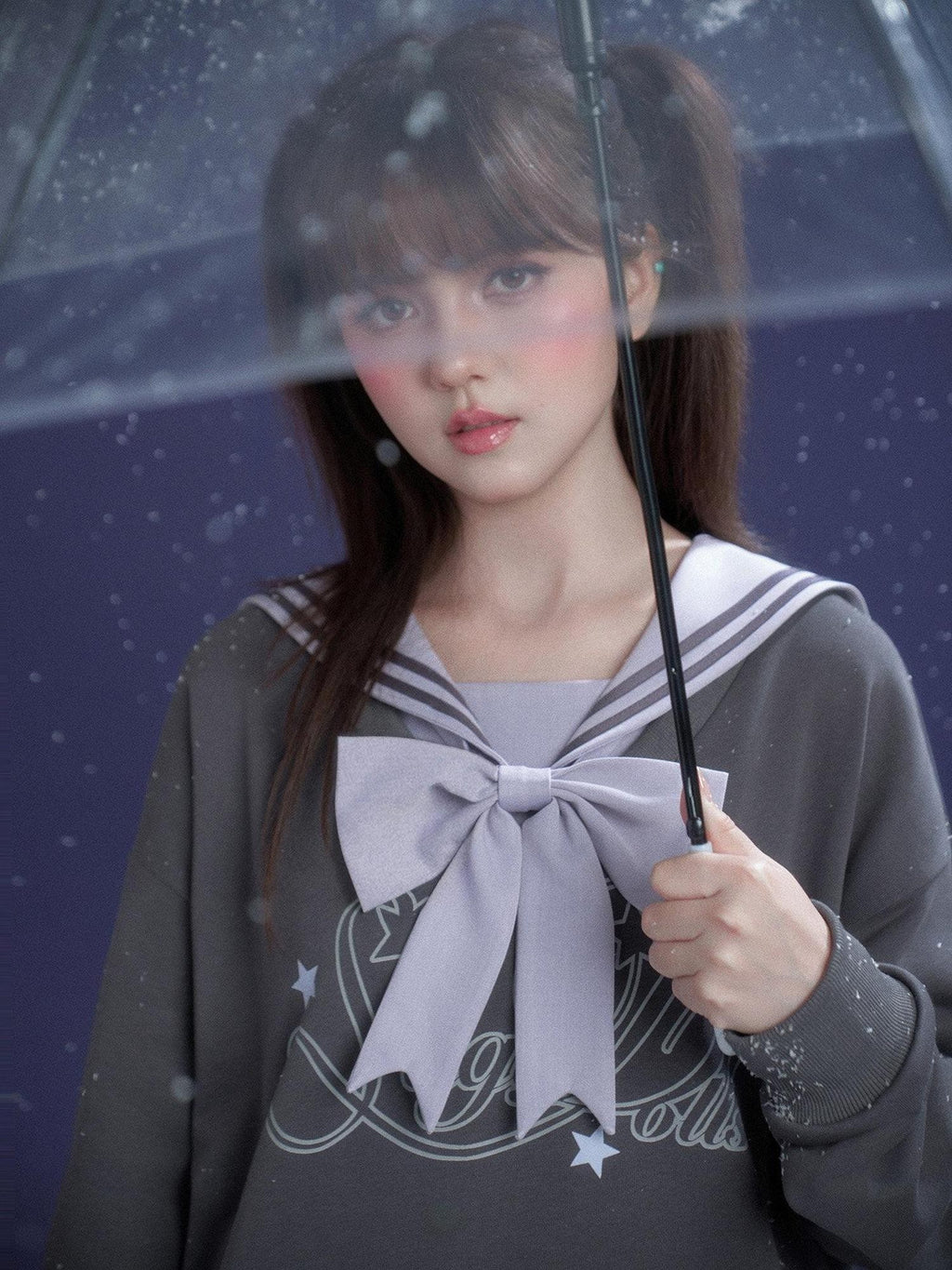 SagiDolls Gray Purple Sailor Collar Mock Two Piece Women's Cotton Casual Mini Dresses
