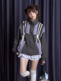 SagiDolls Gray Purple Zippered Colorblock Asymmetric Women's Nylon Windbreakers