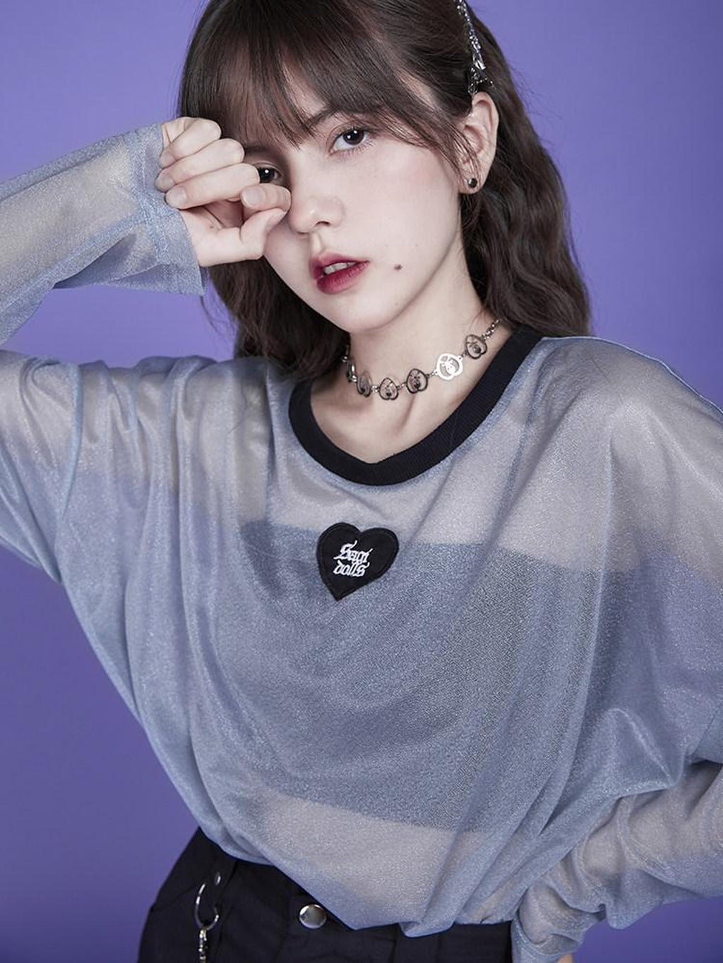 SagiDolls Grey Blue Galaxy Mesh Embroidered Sequin Women's Polyester Sweatshirts
