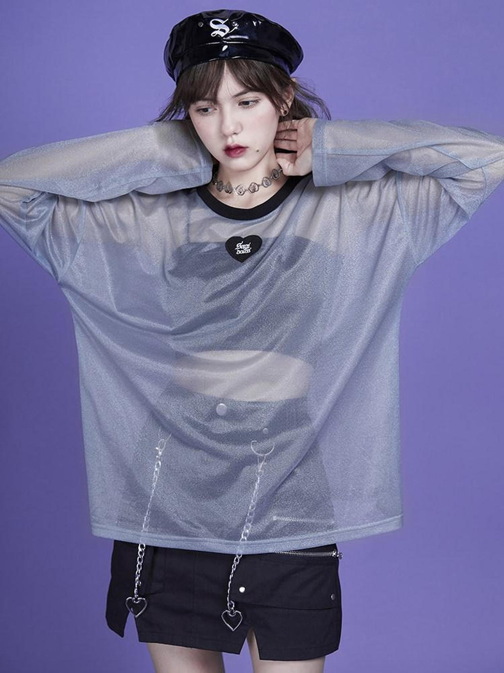 SagiDolls Grey Blue Galaxy Mesh Embroidered Sequin Women's Polyester Sweatshirts
