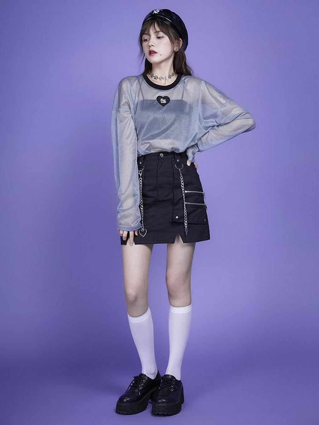 SagiDolls Grey Blue Galaxy Mesh Embroidered Sequin Women's Polyester Sweatshirts