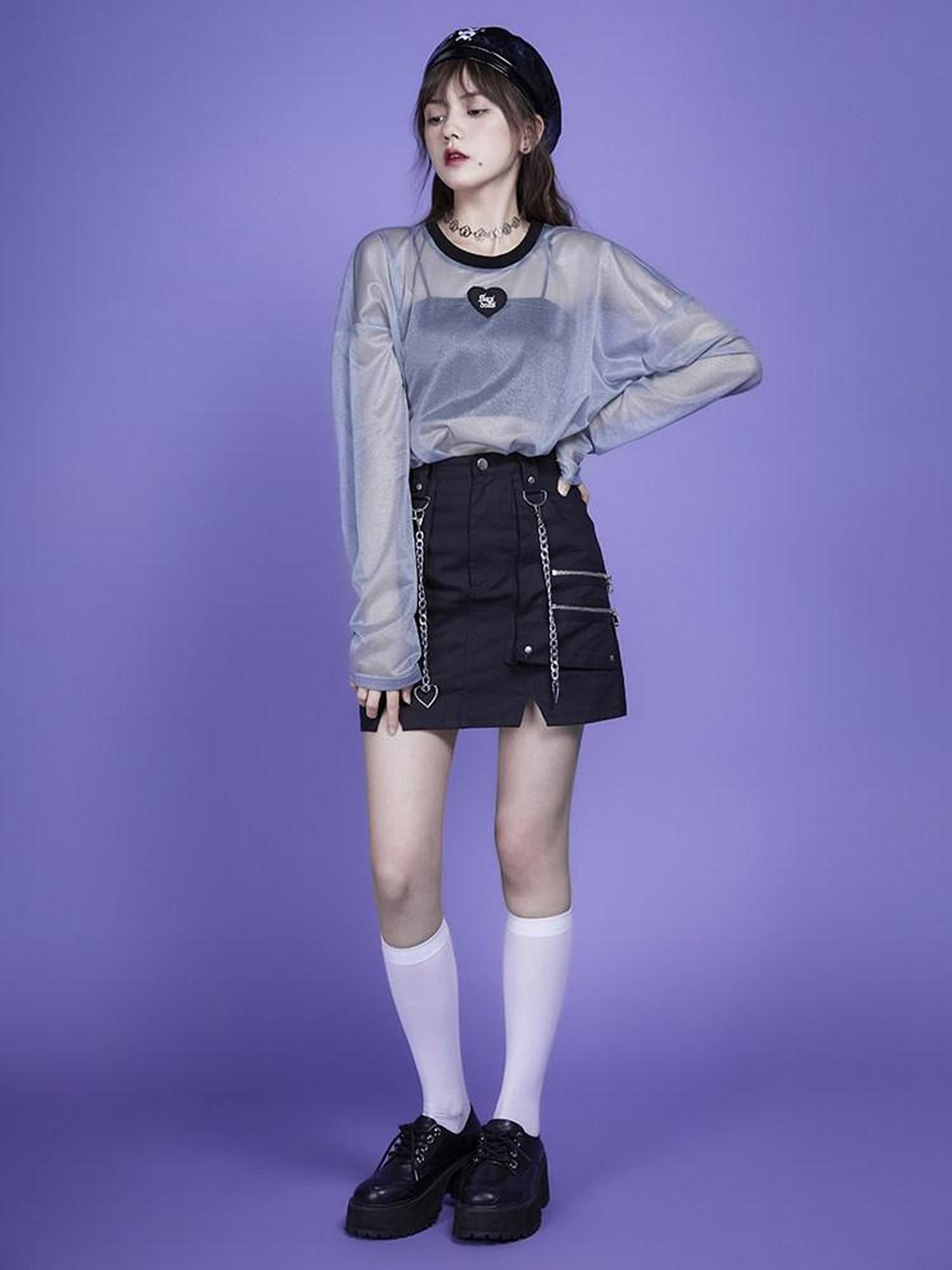 SagiDolls Grey Blue Galaxy Mesh Embroidered Sequin Women's Polyester Sweatshirts