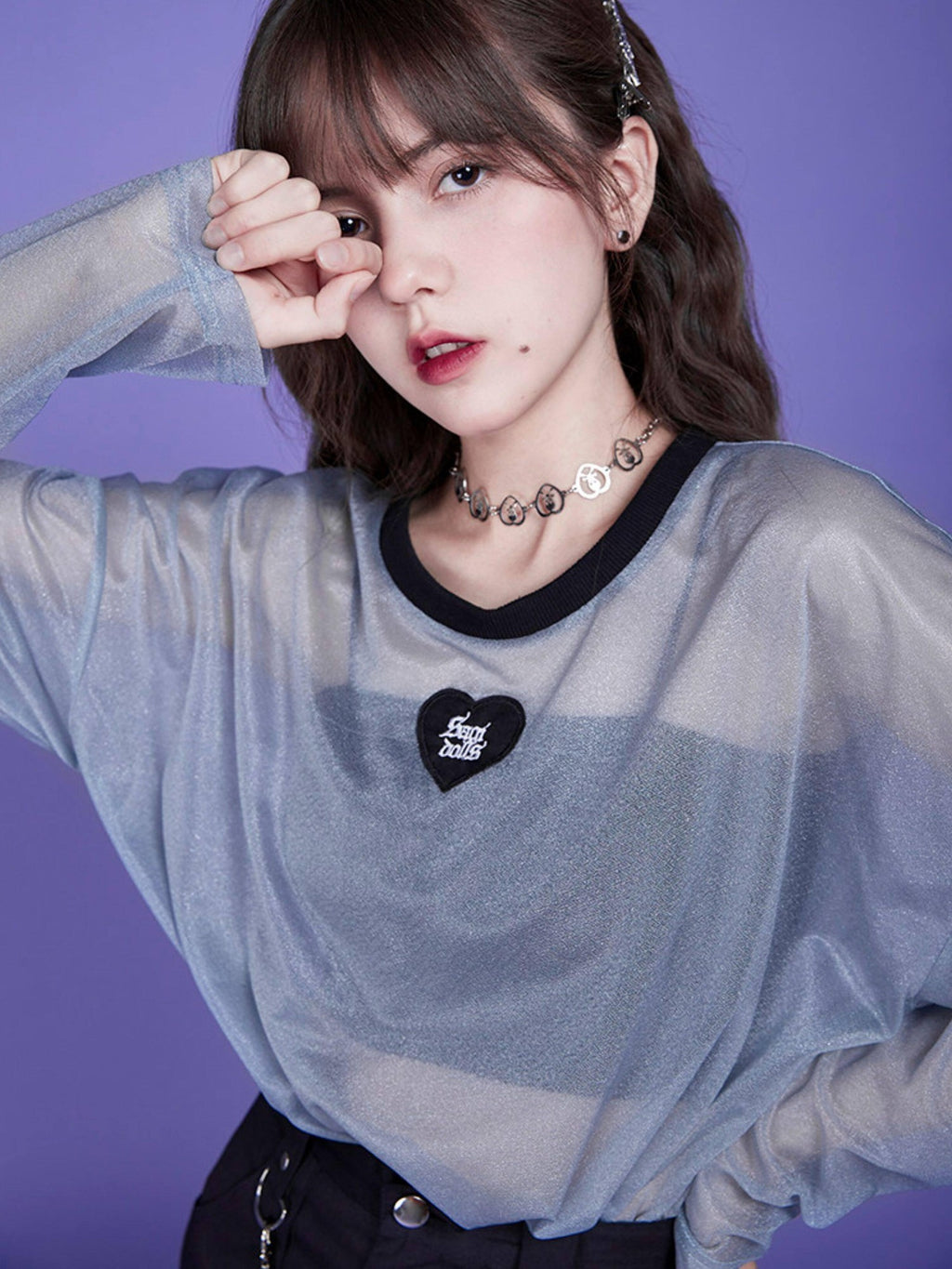 SagiDolls Grey Blue Galaxy Mesh Embroidered Sequin Women's Polyester Sweatshirts