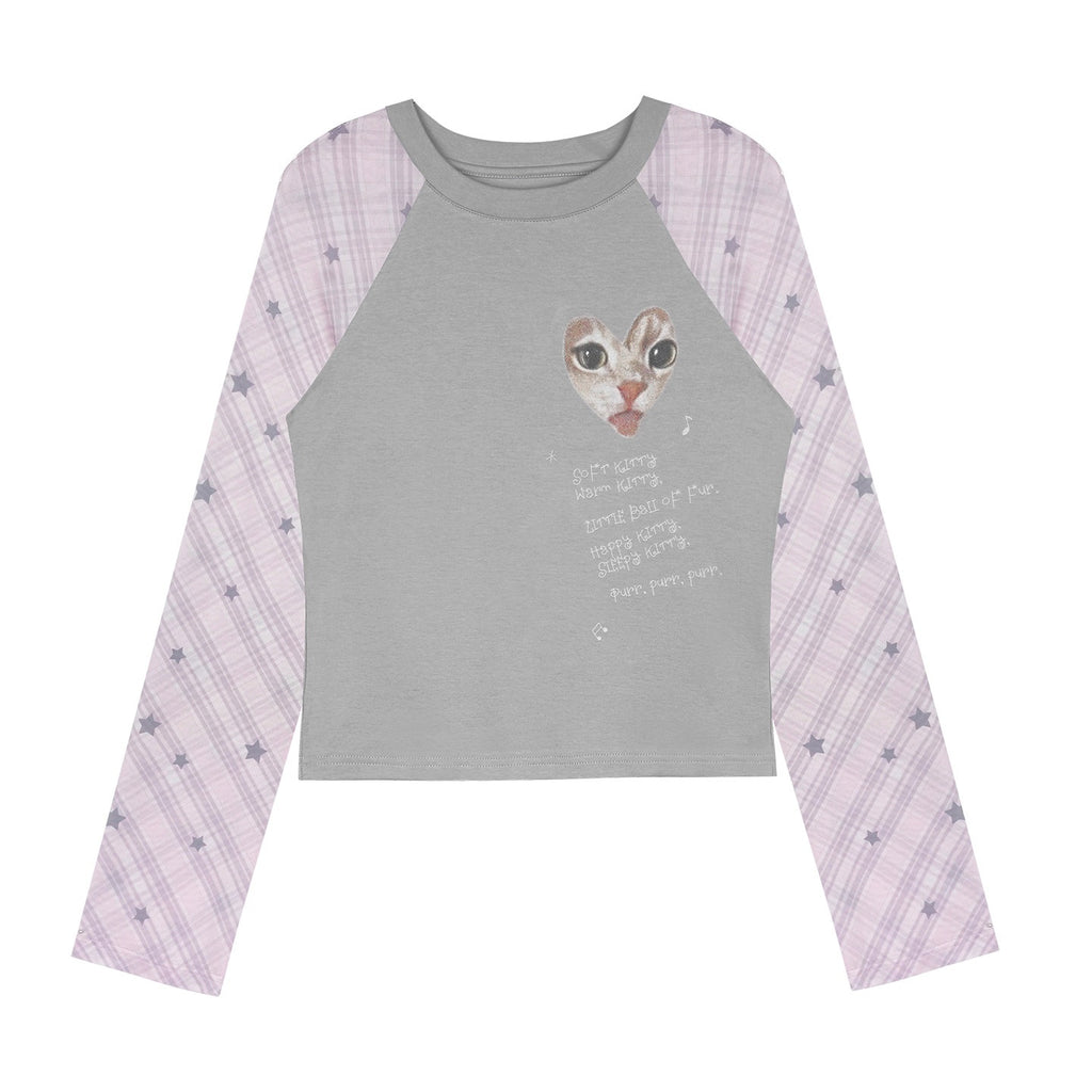 SagiDolls_Grey_Pink_Tongue_Out_Cat_Print_Mesh_Raglan_Sleeve_Women's_Long_Sleeve_T-shirts_1070402896281_MISSTT