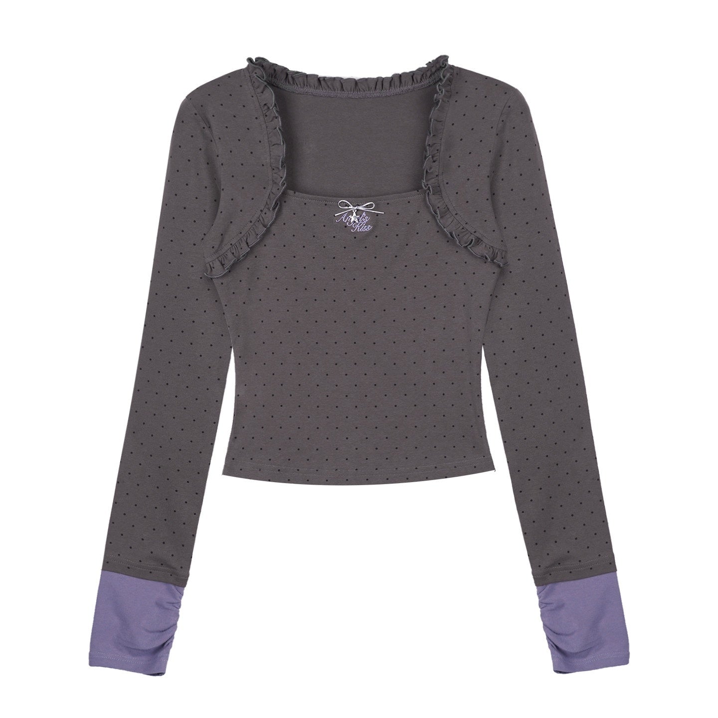 SagiDolls_Grey_Purple_Polka_Dot_Embroidered_Square_Neck_Slim_Women's_Long_Sleeve_T-shirts_972615469224_MISSTT