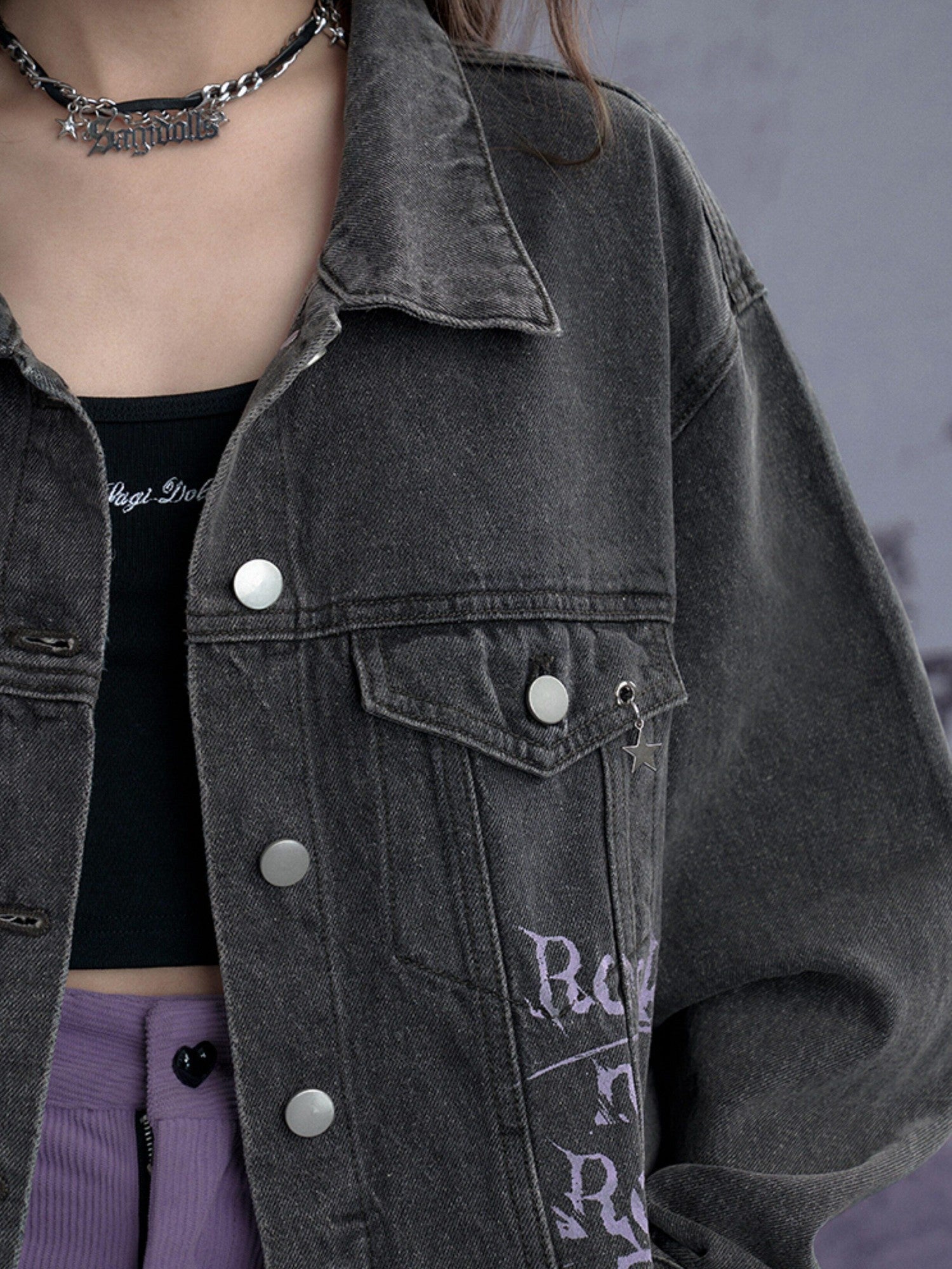 SagiDolls Hand Painted Graffiti Distressed Buttoned 3d Embellished Women's Denim Jackets