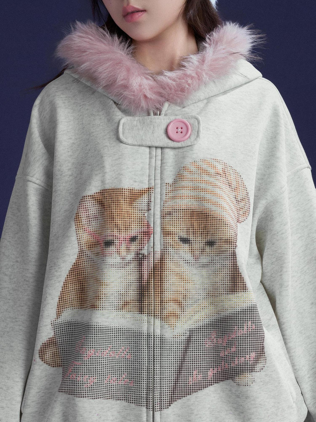SagiDolls Hooded Cat Print Loose Fit Long Sleeve Cotton Women's Puffer Jackets