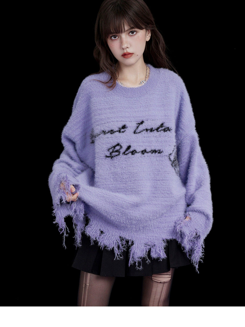 SagiDolls Lavender Tassel Chunky Loose Women's Faux Mink Blend Sweaters