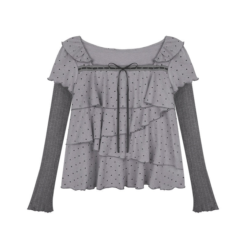 SagiDolls_Layered_Puff_Sleeve_Heart_Print_Faux_Two_Piece_Square_Neck_Women's_Cotton_Long_Sleeve_T-shirts_1087755145968_MISSTT